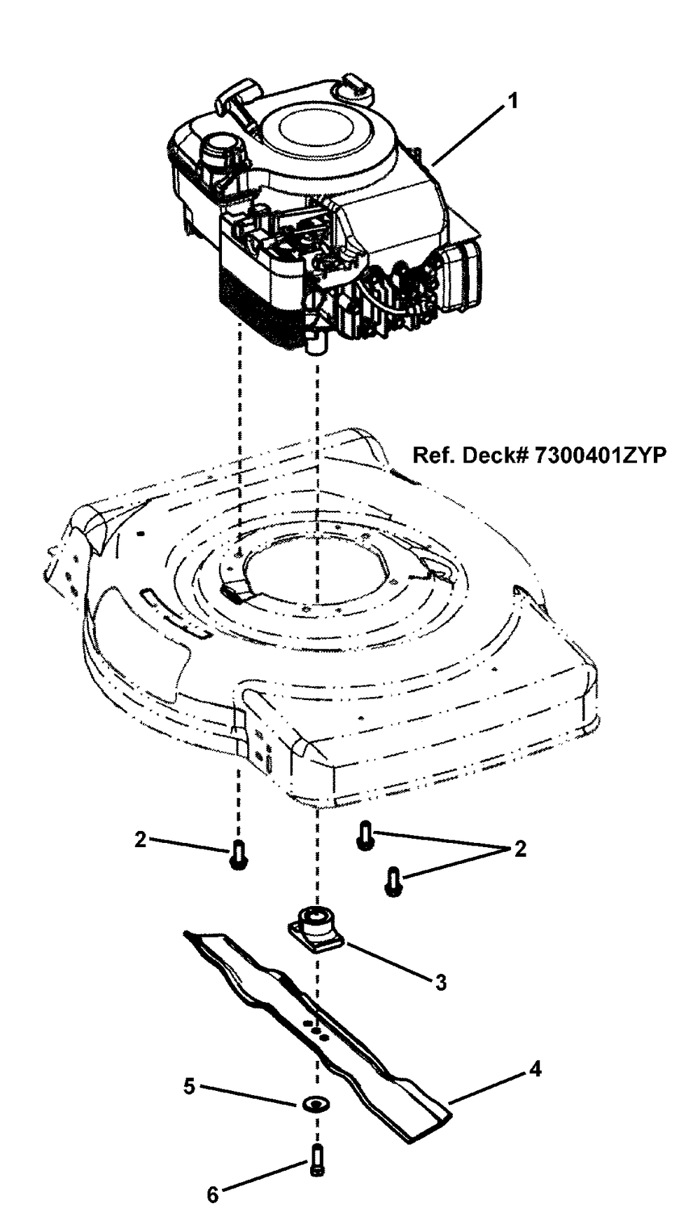 Engine And Blade Assembly Diagram and Parts List for 7800509-BT22675HW 2009 Briggs and Stratton Lawn Mower